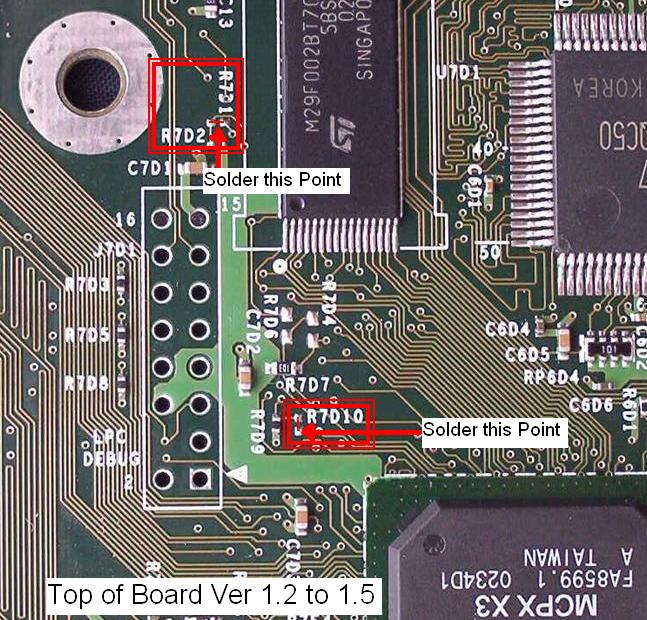 Original Xbox 1.2 to 1.5 TSOP flash solder points