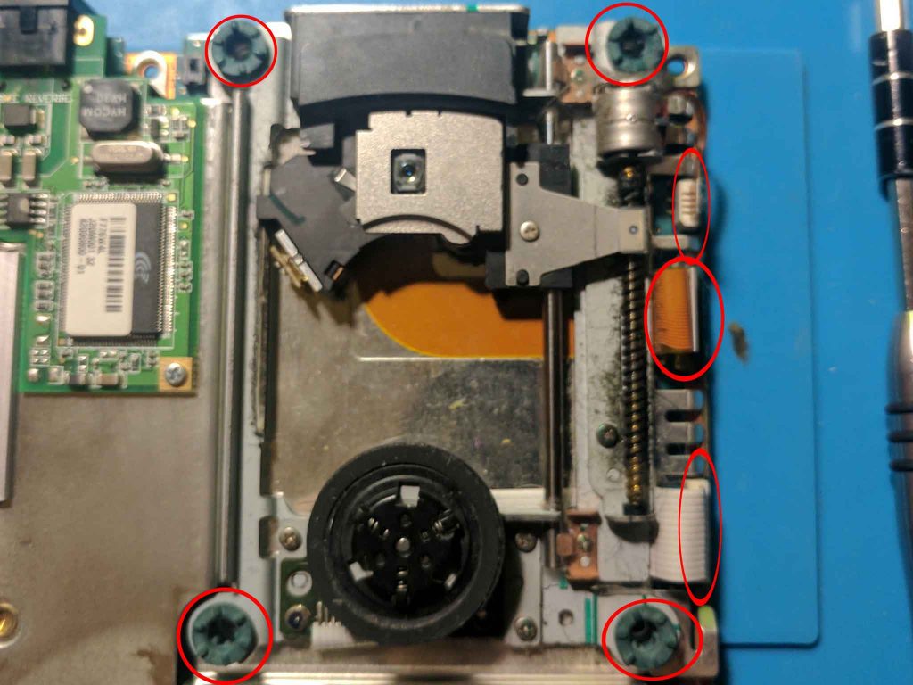 Disc drive assembly removed screws