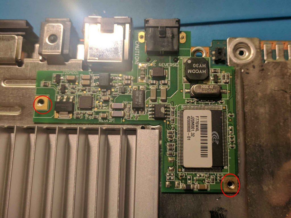 Modem board screws removed