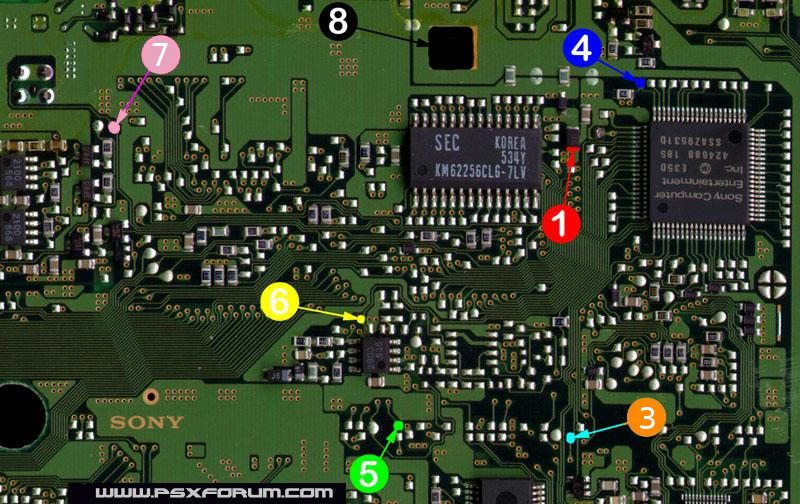 PU-8 MM3 modchip installation diagram - William Quade