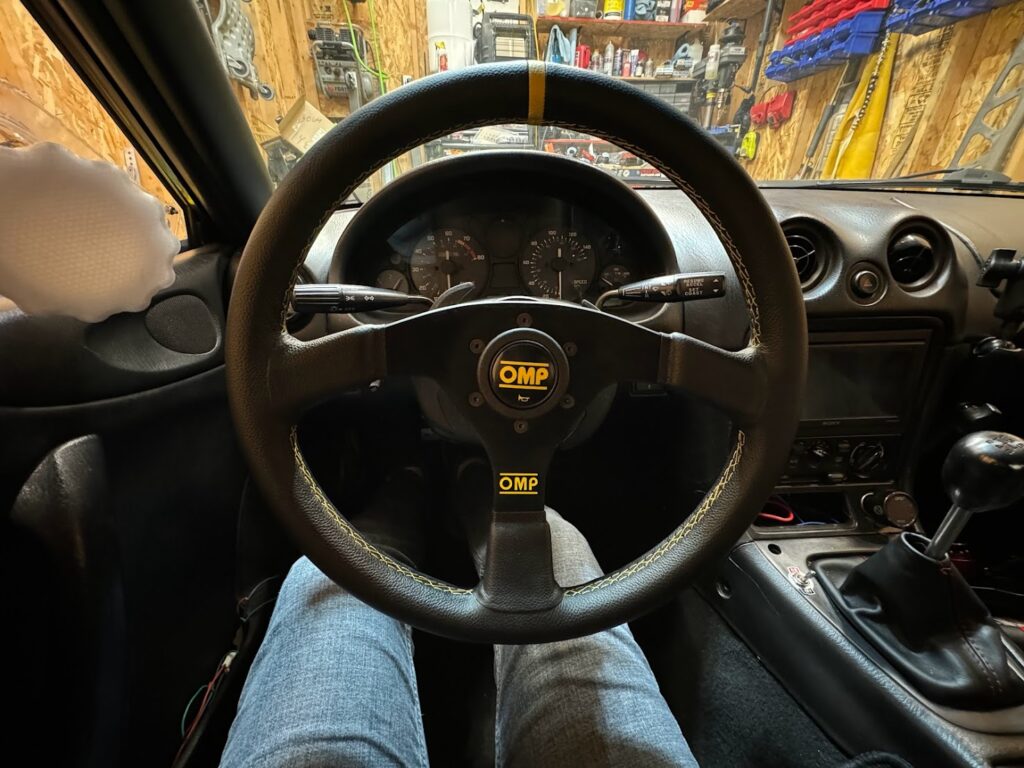 NB Miata with new quick release steering wheel, February 2024